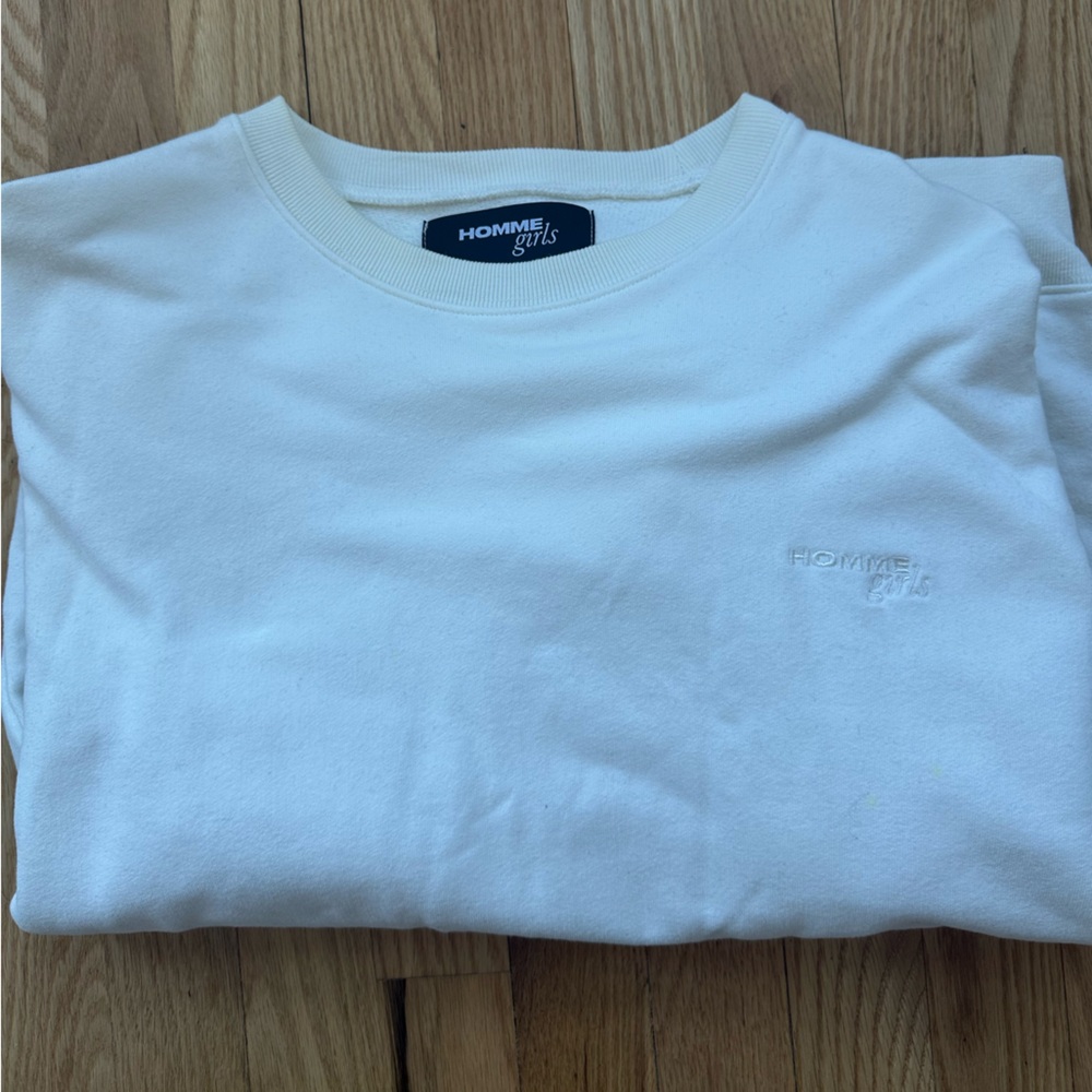 Hommegirls White Tonal Embroidered Crewneck Sweatshirt